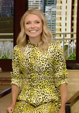 Kelly’s yellow leopard print mini dress on Live with Kelly and Ryan