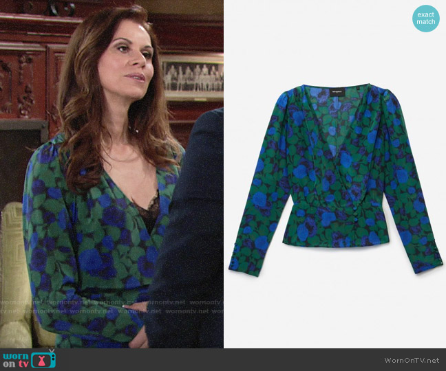 The Kooples Long Sleeved Top in Winter Night Print worn by Rebecca Barlow (Jennifer Taylor) on The Young and the Restless