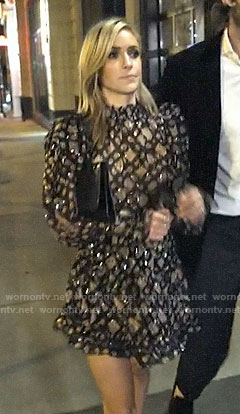 Kristin’s printed metallic dress with ruffles on Very Cavallari