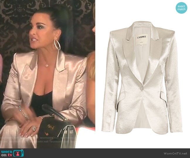 L'Agence Chamberlain Silver Blazer worn by Kyle Richards on The Real Housewives of Beverly Hills