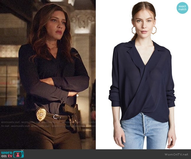 L'Agence Rita Blouse worn by Dinah Drake (Juliana Harkavy) on Arrow