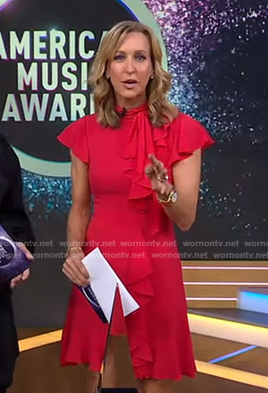 Lara’s red ruffled tie neck dress on Good Morning America