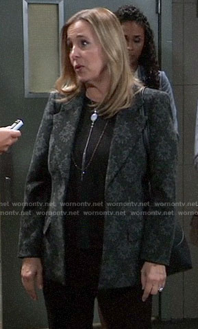 Laura’s black damask print blazer on General Hospital