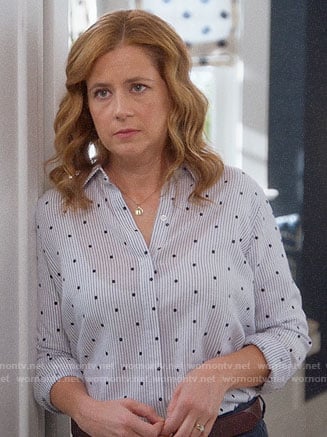 Lena’s stripe and polka dot shirt on Splitting Up Together