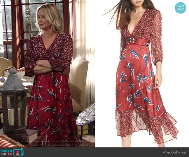 Lenon Mixed Print Midi Dress worn by Sharon Newman (Sharon Case) on The Young and the Restless