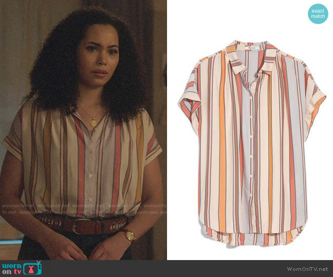 Madewell Central Shirt in Towel Stripe worn by Macy Vaughn (Madeleine Mantock) on Charmed