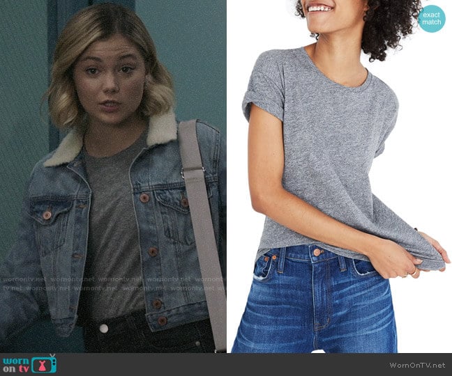 Madewell Whisper Cotton Crew Neck Tee in Heather Mercury worn by Tandy Bowen (Olivia Holt) on Cloak and Dagger