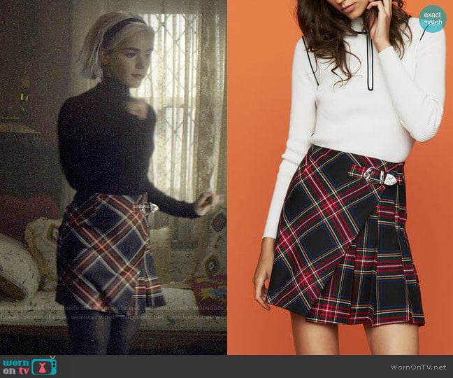 Maje Judie Skirt worn by Sabrina Spellman (Kiernan Shipka) on Chilling Adventures of Sabrina