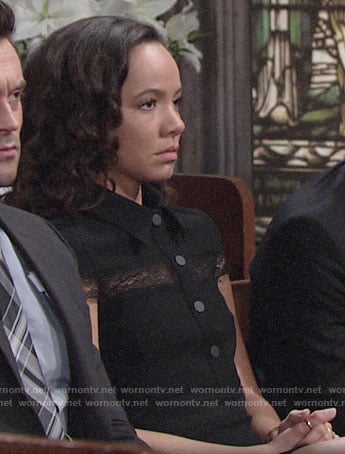 Mattie’s black lace-inset shirtdress on The Young and the Restless