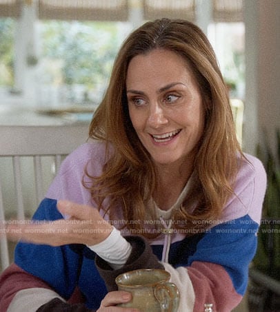 Maya’s striped drawstring neck sweater on Splitting Up Together