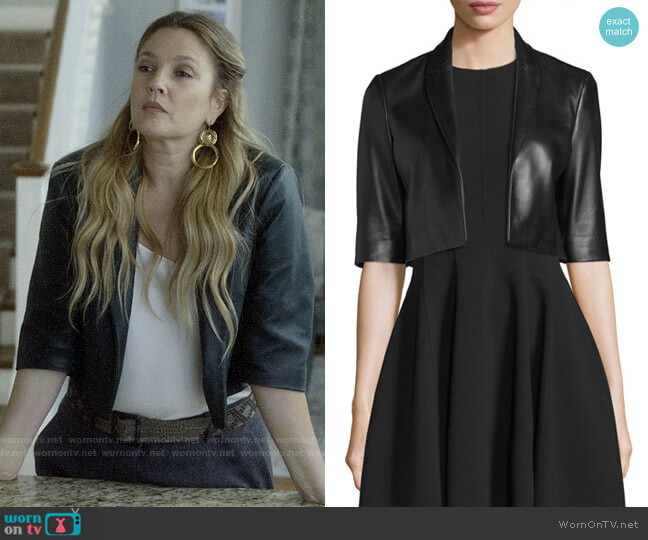 Michael Kors Half-Sleeve Cropped Leather Jacket worn by Sheila Hammond (Drew Barrymore) on Santa Clarita Diet