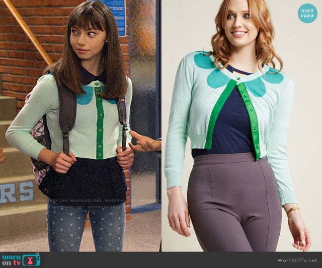Find Your Flourish Cardigan in Mint from ModCloth worn by Molly (Lauren Lindsey Donzis) on No Good Nick