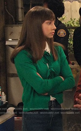 Molly’s green tie cardigan on No Good Nick