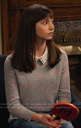Molly’s grey and pink heart sweater on No Good Nick