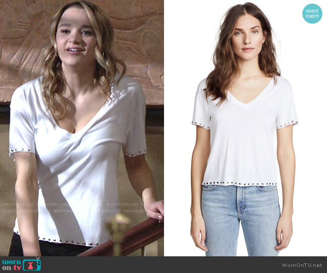 Monrow Studded V-neck Tee worn by Summer Newman (Hunter King) on The Young and the Restless