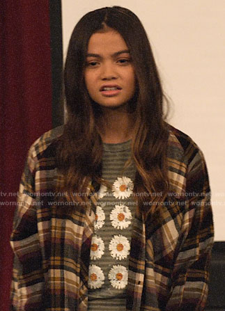Nick’s striped daisy tee and plaid shirt on No Good Nick