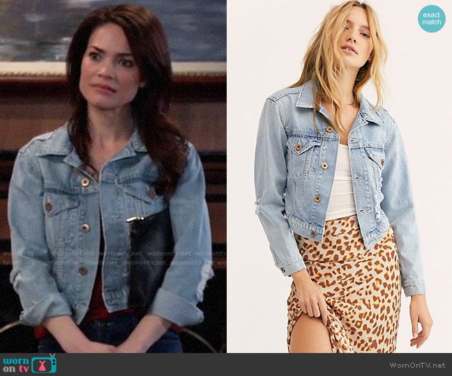 NSF Zella Cropped Denim Jacket worn by Elizabeth Webber (Rebecca Herbst) on General Hospital