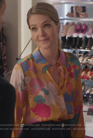 Sutton’s orange floral blouse on The Bold Type