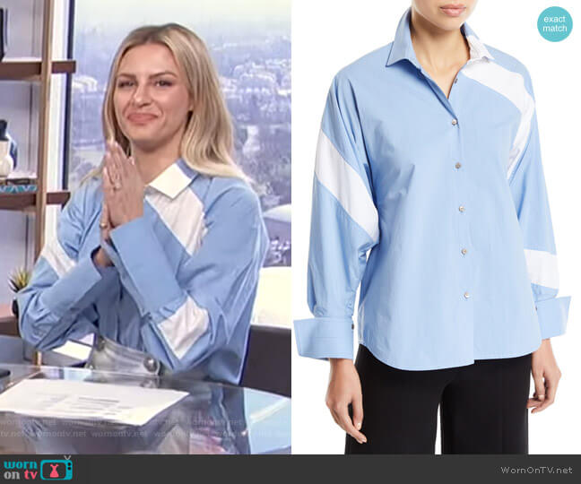 Palmer Harding Solo Striped Cotton Paneled Button-Front Shirt worn by Morgan Stewart on E! News