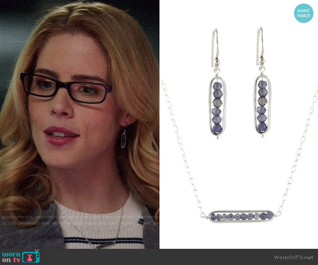 Peggy Li Iolite Frame Earrings worn by Felicity Smoak (Emily Bett Rickards) on Arrow