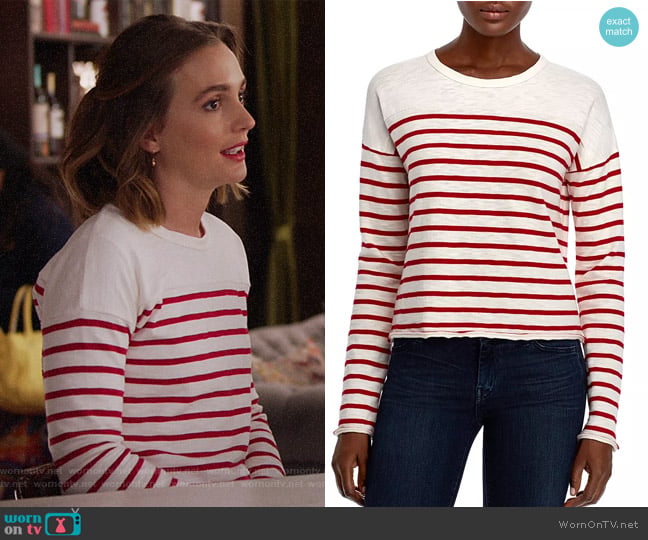 Rag & Bone Halsey Raw-Edge Striped Tee worn by Angie (Leighton Meester) on Single Parents