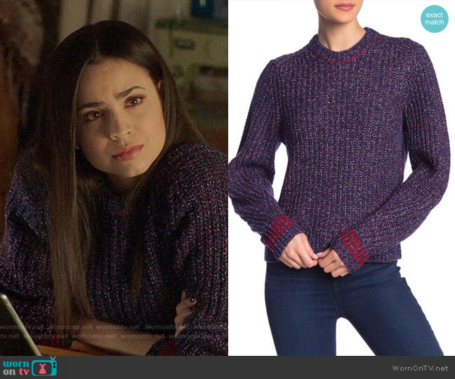 Rag & Bone Cheryl Sweater in Navy/Red worn by Ava Jalali (Sofia Carson) on Pretty Little Liars The Perfectionists