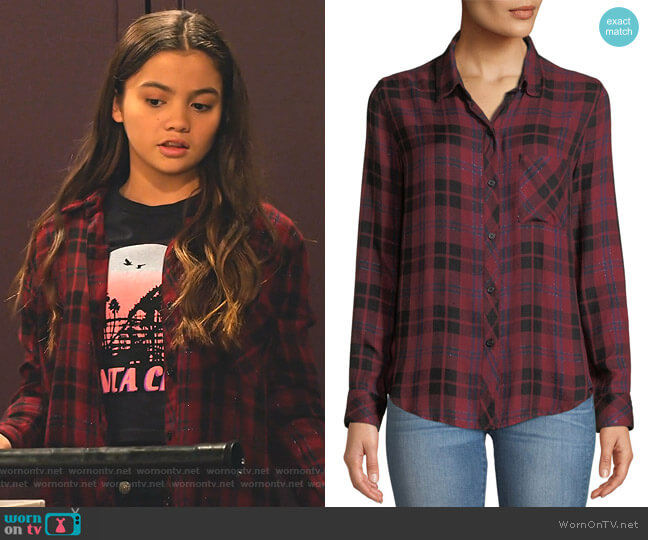 Rails Hunter Plaid Metallic Button-Down Top worn by Nick (Siena Agudong) on No Good Nick