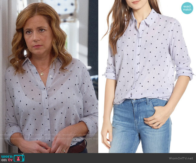 Rails Taylor Stripe Shirt worn by Lena (Jenna Fischer) on Splitting Up Together