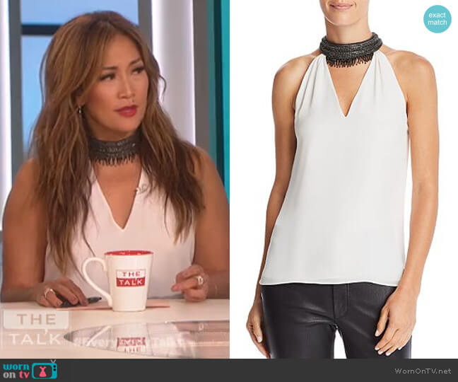 Ramy Brook Raelyn embellished collar top worn by Carrie Inaba on The Talk