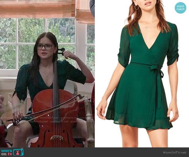 Reformation Monica Wrap Dress in Emerald worn by Alex Dunphy (Ariel Winter) on Modern Family