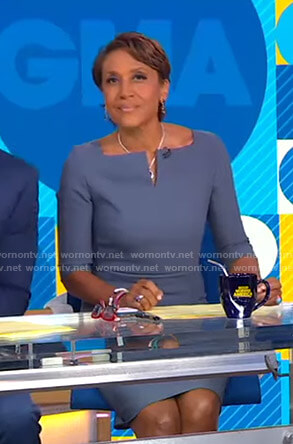 Robin’s blue split-neck dress on Good Morning America