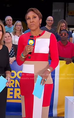 Robin’s red colorblock knit dress on Good Morning America