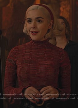 Sabrina’s red marled mock neck sweater on Chilling Adventures of Sabrina