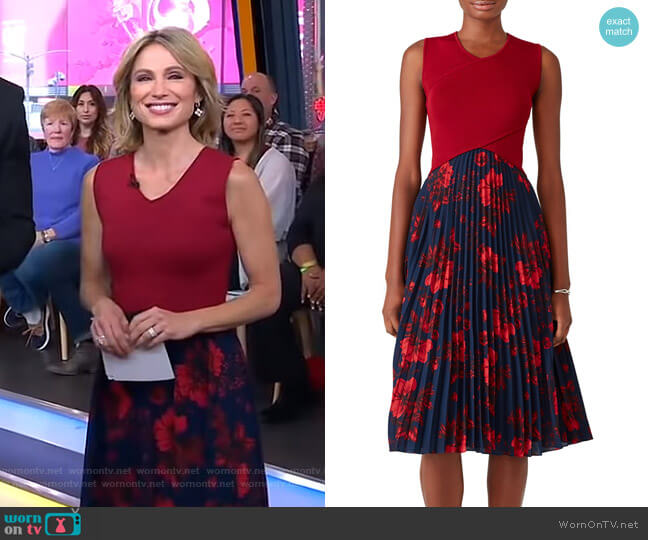 Sachin & Babi Crossover Pleated Dress worn by Amy Robach on Good Morning America