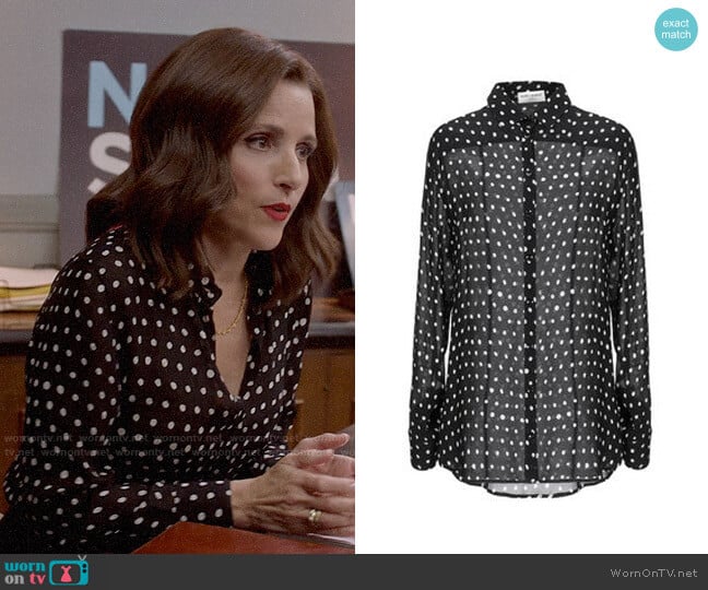 Saint Laurent Patterned Blouse worn by Selina Meyer (Julia Louis-Dreyfus) on Veep