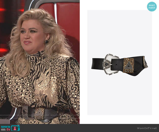 Saint Laurent Folk Belt with Saint Laurent Berber Buckle worn by Kelly Clarkson on The Voice