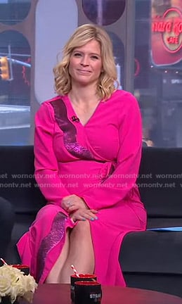 Sara’s pink sequin embellished wrap dress on GMA Strahan And Sara
