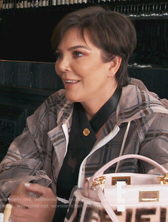 Kris’s plaid sheer coat on Keeping Up with the Kardashians