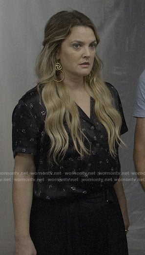 Sheila’s black floral button down top on Santa Clarita Diet
