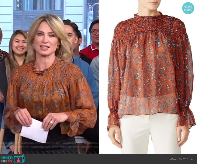 Slate & Willow Sheer Smocked Blouse worn by Amy Robach on Good Morning America