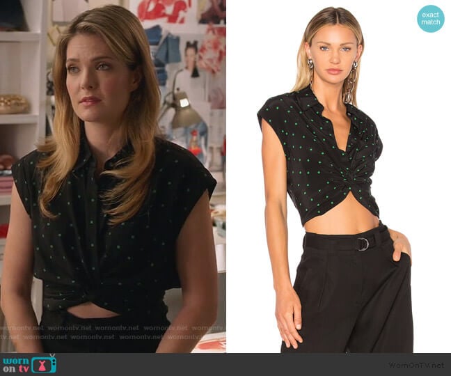 T by Alexander Wang Collared Knot Front Shirt worn by Sutton (Meghann Fahy) on The Bold Type