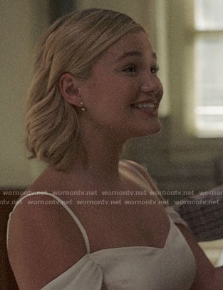Tandy’s white cold-shoulder dress on Cloak and Dagger