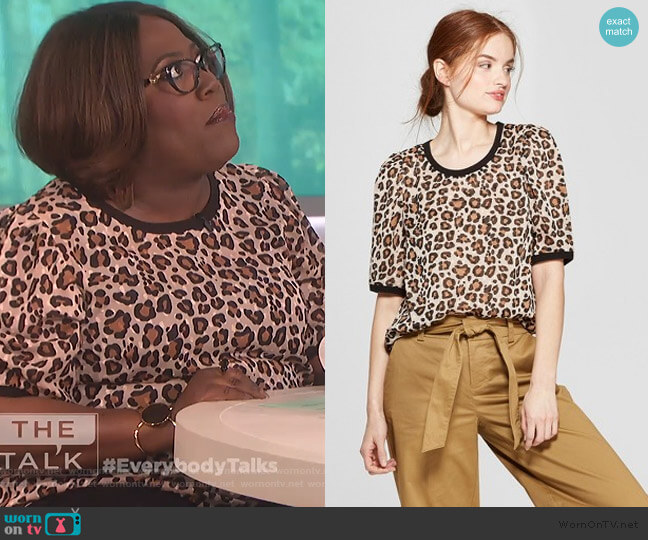 A New Day Leopard Print Woven Short Sleeve T-Shirt worn by Sheryl Underwood on The Talk