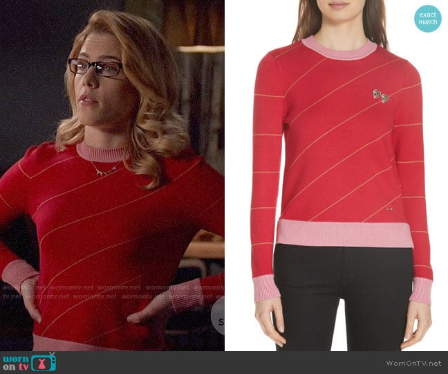 Numbers Xavier Stripe Sweater by Ted Baker Color worn by Felicity Smoak (Emily Bett Rickards) on Arrow