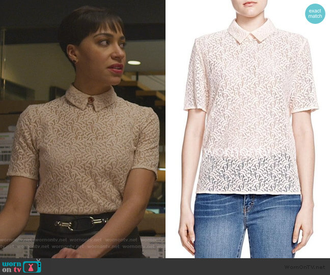The Kooples Short Sleeve Lace Top worn by Lucca Quinn (Cush Jumbo) on The Good Fight