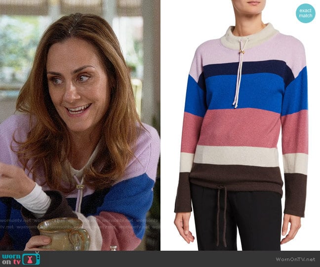 Theory Striped Mock-Neck Cashmere Pullover Sweater worn by Maya (Diane Farr) on Splitting Up Together