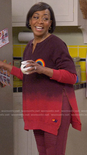 Tina’s rainbow sweatshirt on The Neighborhood