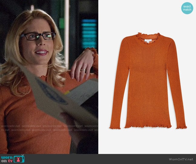 Topshop Sheer Lettuce Edge Knitted Top worn by Felicity Smoak (Emily Bett Rickards) on Arrow