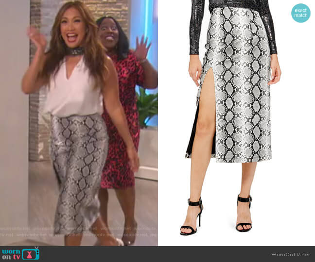 Topshop Snake Print Faux Leather Midi Skirt worn by Carrie Inaba on The Talk
