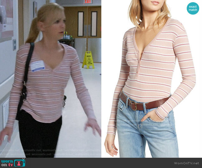 Treasure & Bond Ribbed Henley Top worn by Christy Plunkett (Anna Faris) on Mom